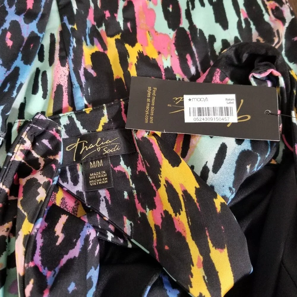 NEW Thalia Sodi Sleeveless Sheath Dress M Colorful Abstract Animal Print Ruched